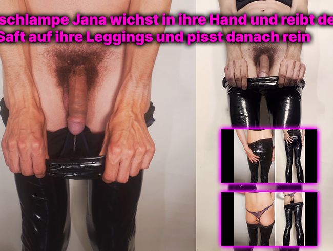 Thumbnail of Sissy slut Jana jerks off into her hand and rubs the juice on her leggings and then pisses in them