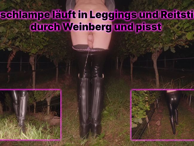 Thumbnail of Sissyschlampe läuft in Leggings und Reitstiefeln durch Weinberg und pisst