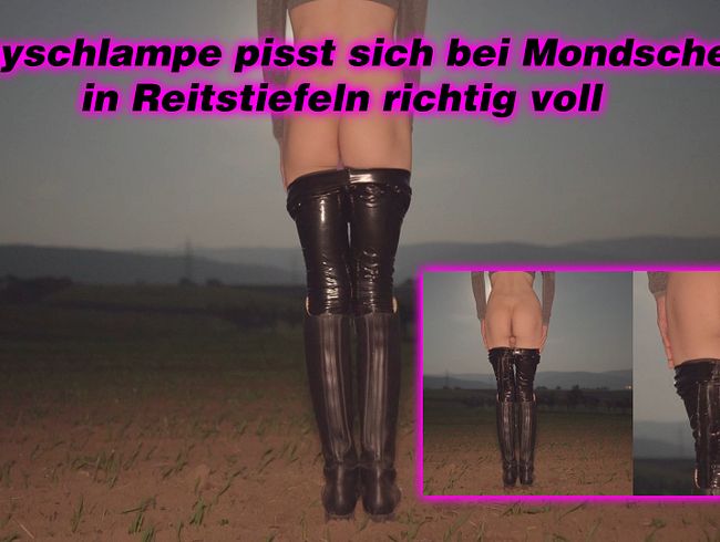 Thumbnail of Sissy slut in riding boots pisses herself in the moonlight