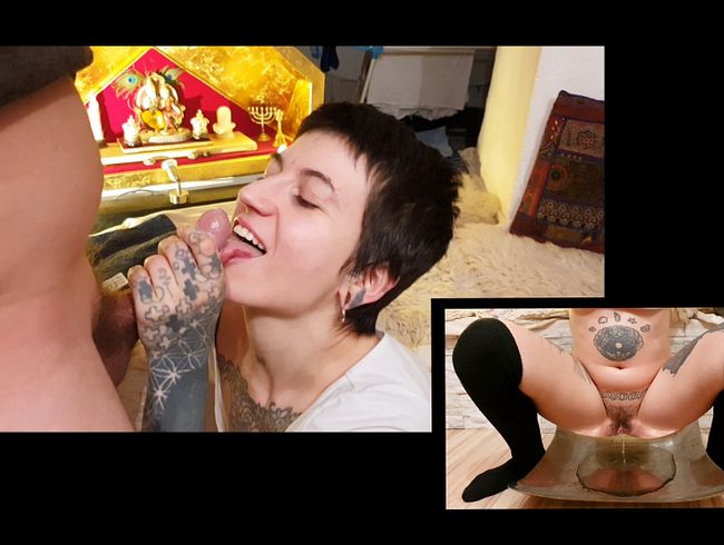 Peeing, blowing and cumming - a quickie with a happy ending