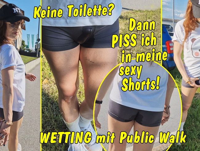 Thumbnail of Cute tranny girl pees in her sexy shorts! Public walk after wetting!