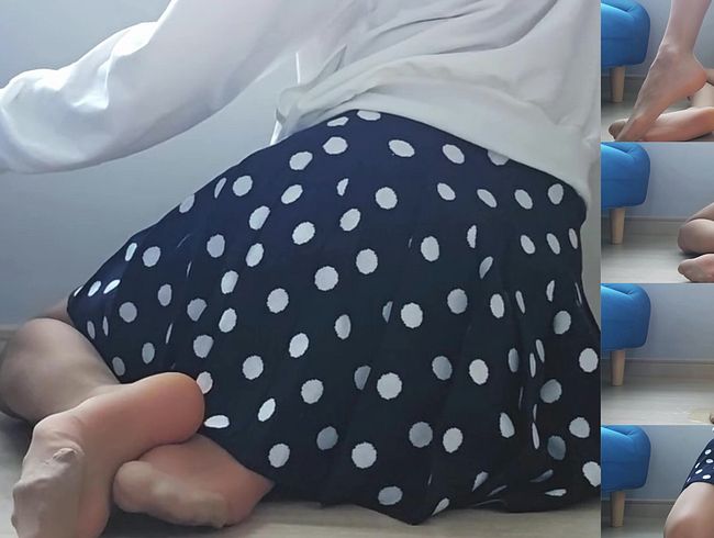 Thumbnail of Femboy in nylon and skirt treats himself with a dildo, pisses and then plays with the piss.